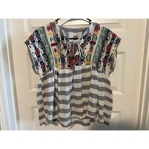 Altar'd State Multicolor Embroidered Stripe Blouse Size M‎